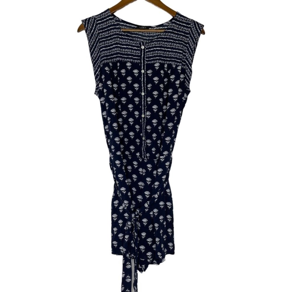 Loft Blue Floral Sleeveless Button Front 4" Shorts Romper Size Large Women’s